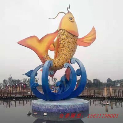 园林景观不锈钢鲤鱼跃龙门雕塑