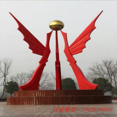 城市不锈钢抽象凤凰标志雕塑