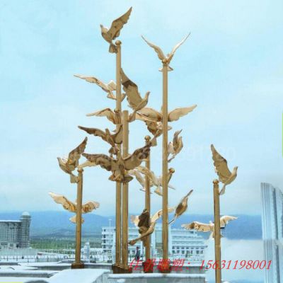 镜面不锈钢飞翔的和平鸽雕塑
