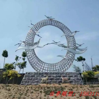 园林不锈钢圆环大雁雕塑