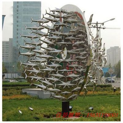 不锈钢庭院景观鱼群雕塑