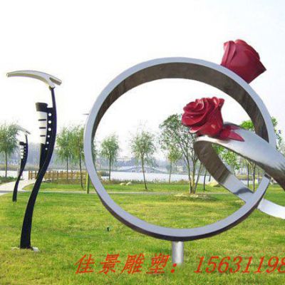 公园景观玫瑰花戒指不锈钢雕塑