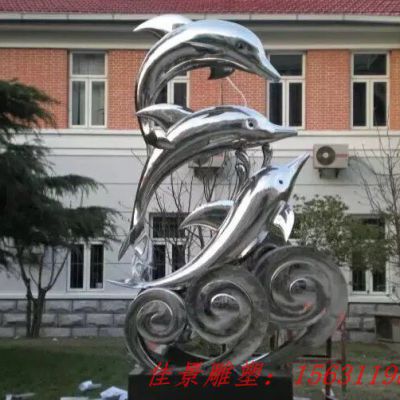 公园镜面不锈钢海豚雕塑