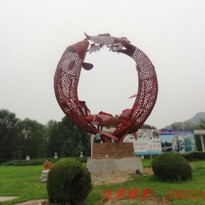 园林不锈钢抽象鲤鱼雕塑