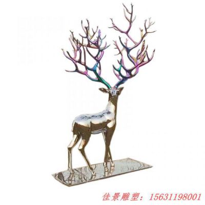 镜面不锈钢大型几何鹿雕塑