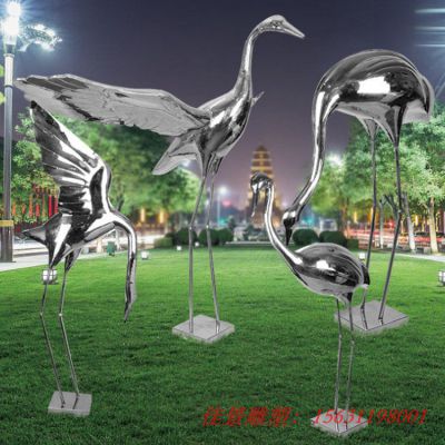 园林动物不锈钢仙鹤雕塑