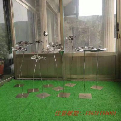 景区公园不锈钢荷花荷叶雕塑