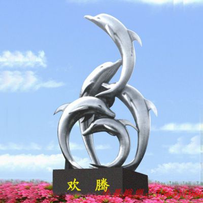 公园不锈钢海豚海浪雕塑