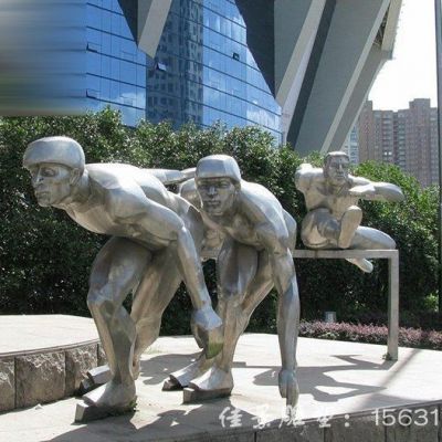 不锈钢公园抽象滑冰人物雕塑