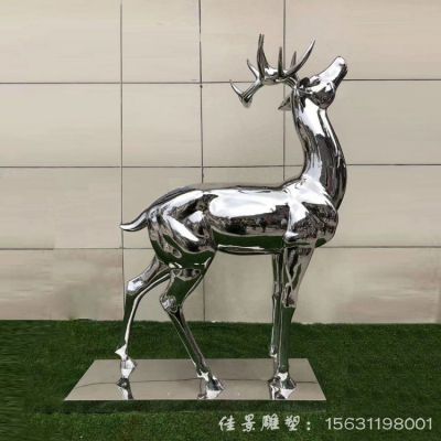 不锈钢公园镜面小鹿雕塑