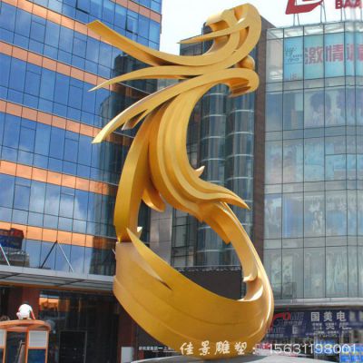 不锈钢公园抽象金凤凰雕塑