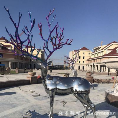 不锈钢公园镜面梅花鹿