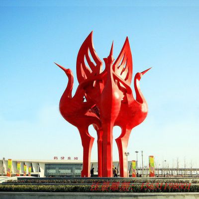 不锈钢城市大型抽象丹顶鹤雕塑