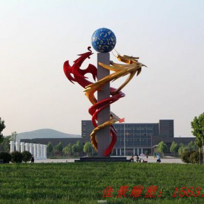 不锈钢景区龙凤戏珠雕塑