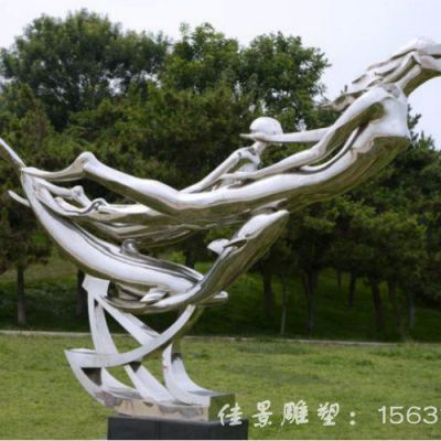 小区不锈钢镜面抽象母子雕塑
