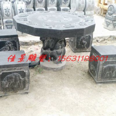 中式庭院麒麟浮雕方形石桌凳