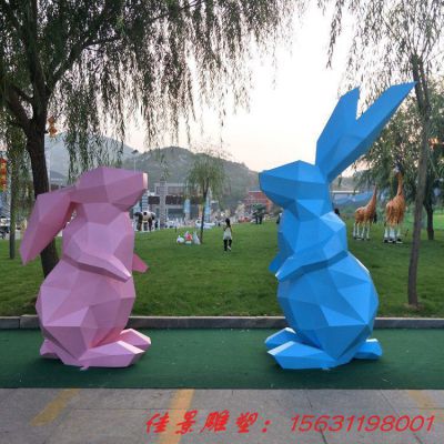 不锈钢卡通几何切面兔子雕塑
