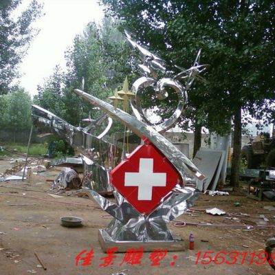 不锈钢医院标识红十字雕塑