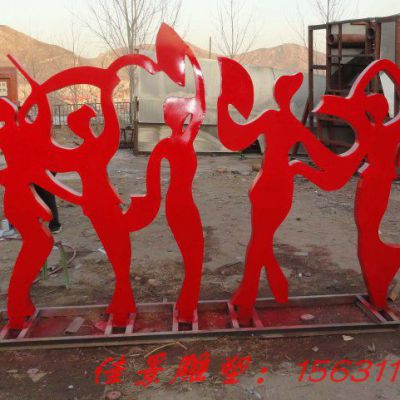 公园景观不锈钢扭秧歌剪影人物雕塑