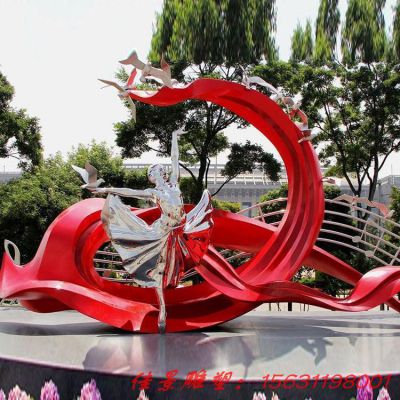 大型广场不锈钢音乐舞蹈人物雕塑