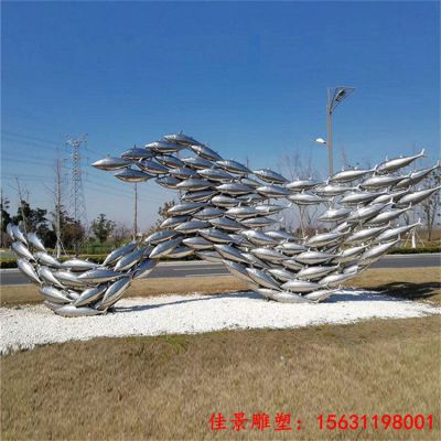 镜面不锈钢鱼群雕塑金属造型