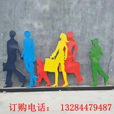 不锈钢剪影女人购物雕塑