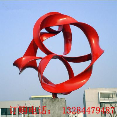 大型不锈钢红色飘带城市雕塑