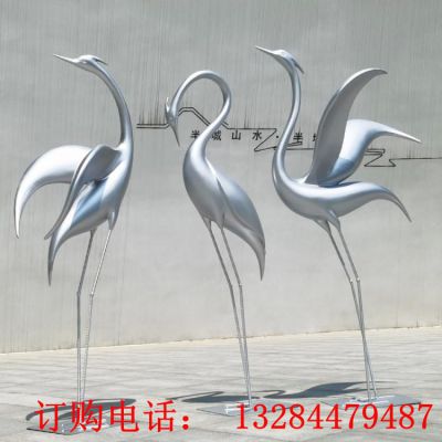 不锈钢镜面仙鹤动物雕塑