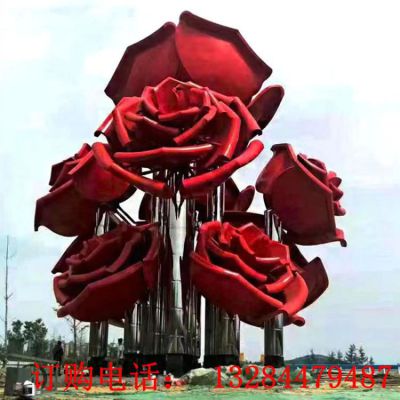 大型不锈钢创意玫瑰花雕塑