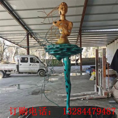 大型不锈钢抽象单腿人物造型雕塑