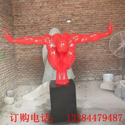 不锈钢人物双臂展开两腿下蹲造型雕塑