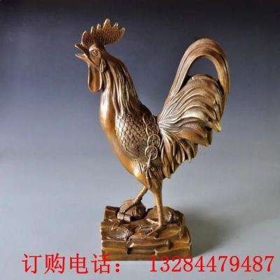 铸铜打鸣公鸡造型铜雕