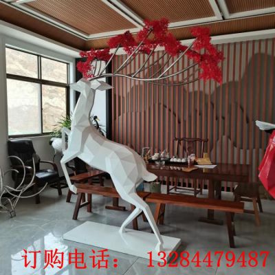 不锈钢几何切面梅花鹿造型雕塑