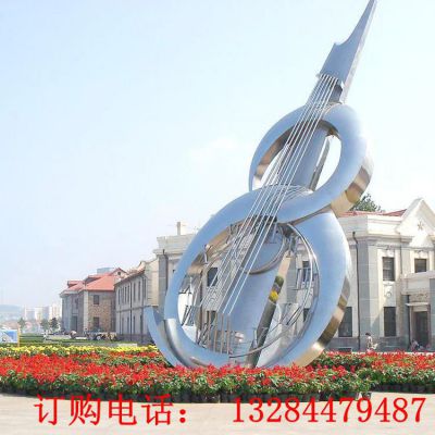 大型不锈钢抽象镜面大提琴造型雕塑