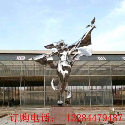 大型不锈钢人物飞鸽造型雕塑