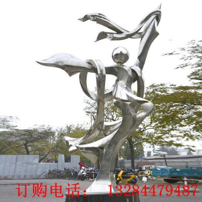 大型镜面不锈钢人物抽象跳舞雕塑