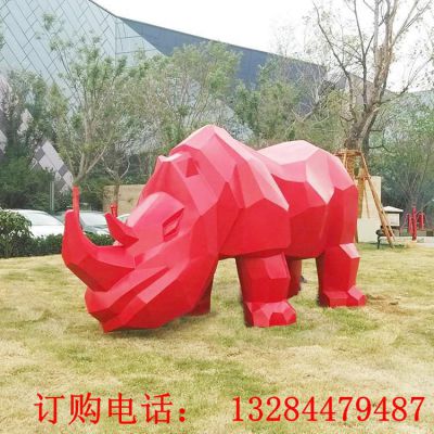 不锈钢几何切面犀牛雕塑