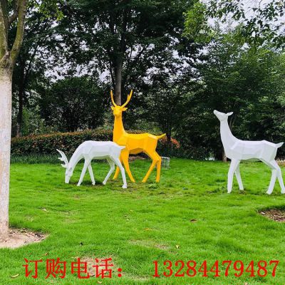 不锈钢几何鹿雕塑