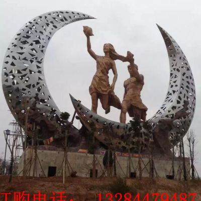 不锈钢镂空月亮人物组合雕塑