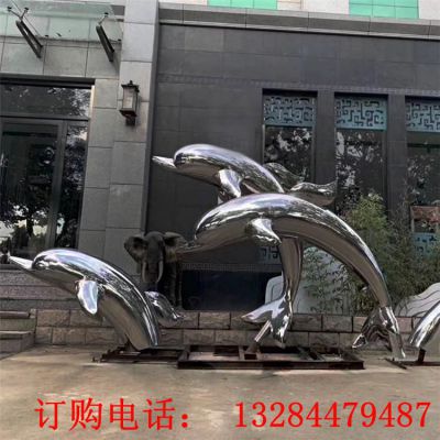 不锈钢镜面海豚雕塑