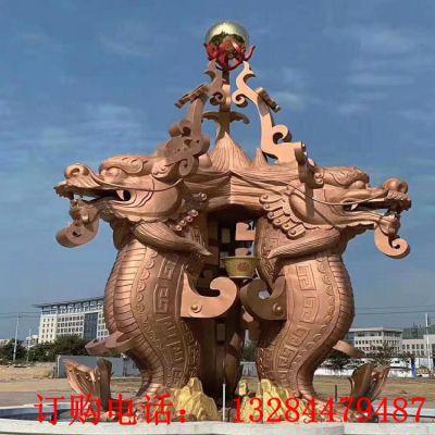 大型龙头顶圆球造型铜雕