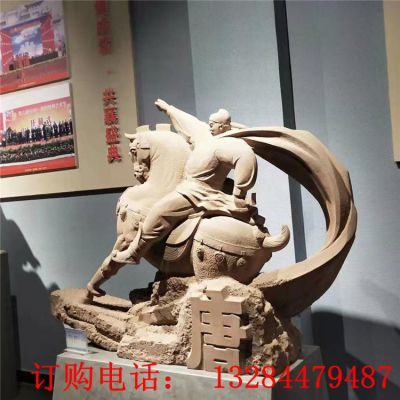 古代人物骑战马造型铜雕