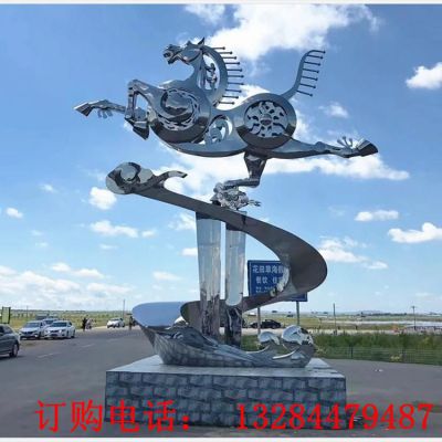 不锈钢镜面镂空马踏飞燕造型雕塑