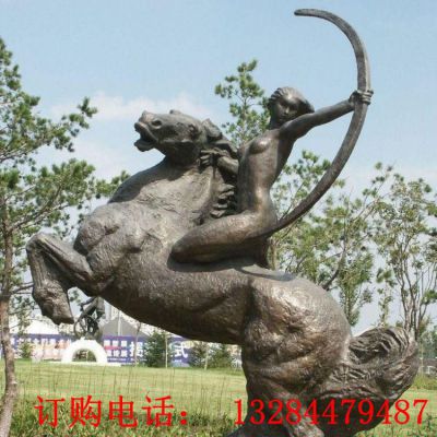 石雕女人骑马射箭雕塑