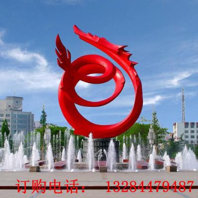 大型不锈钢红色龙盘旋雕塑