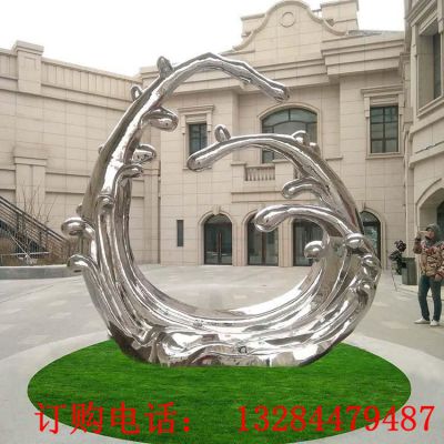 不锈钢镜面抽象浪花雕塑