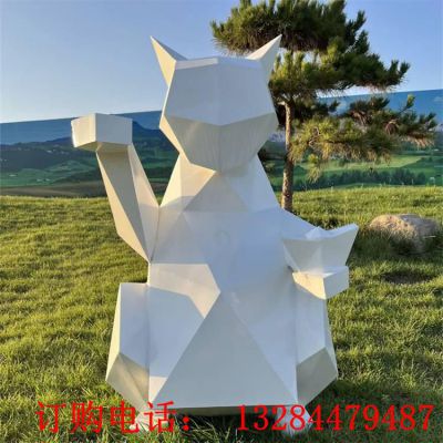不锈钢几何切面小猫雕塑