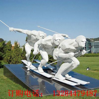 不锈钢抽象滑雪人物运动雕塑