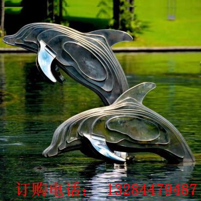 不锈钢海豚切片雕塑