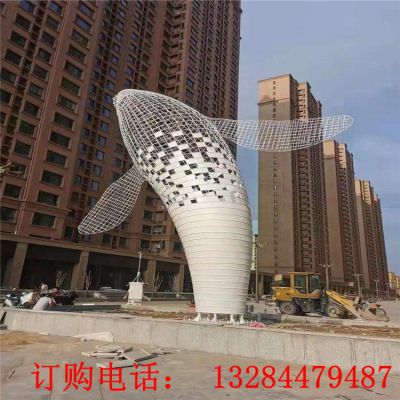大型不锈钢发光镂空鲸鱼雕塑